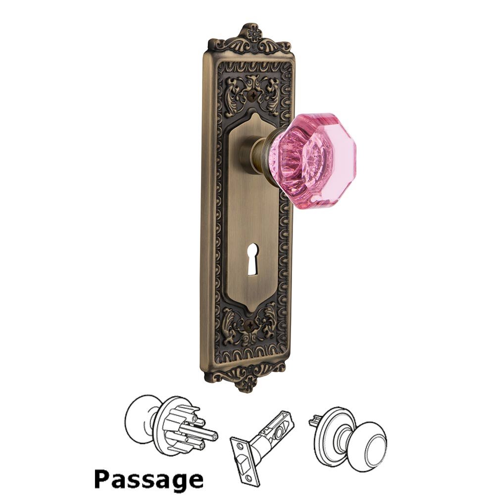 Nostalgic Warehouse Nostalgic Warehouse - Passage - Egg & Dart Plate with Keyhole Waldorf Pink Door Knob in Antique Brass