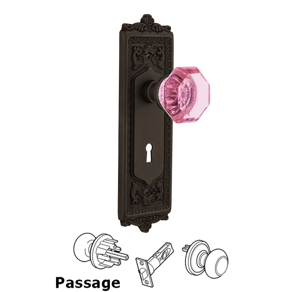 Nostalgic Warehouse Nostalgic Warehouse - Passage - Egg & Dart Plate with Keyhole Waldorf Pink Door Knob in Oil-Rubbed Bronze
