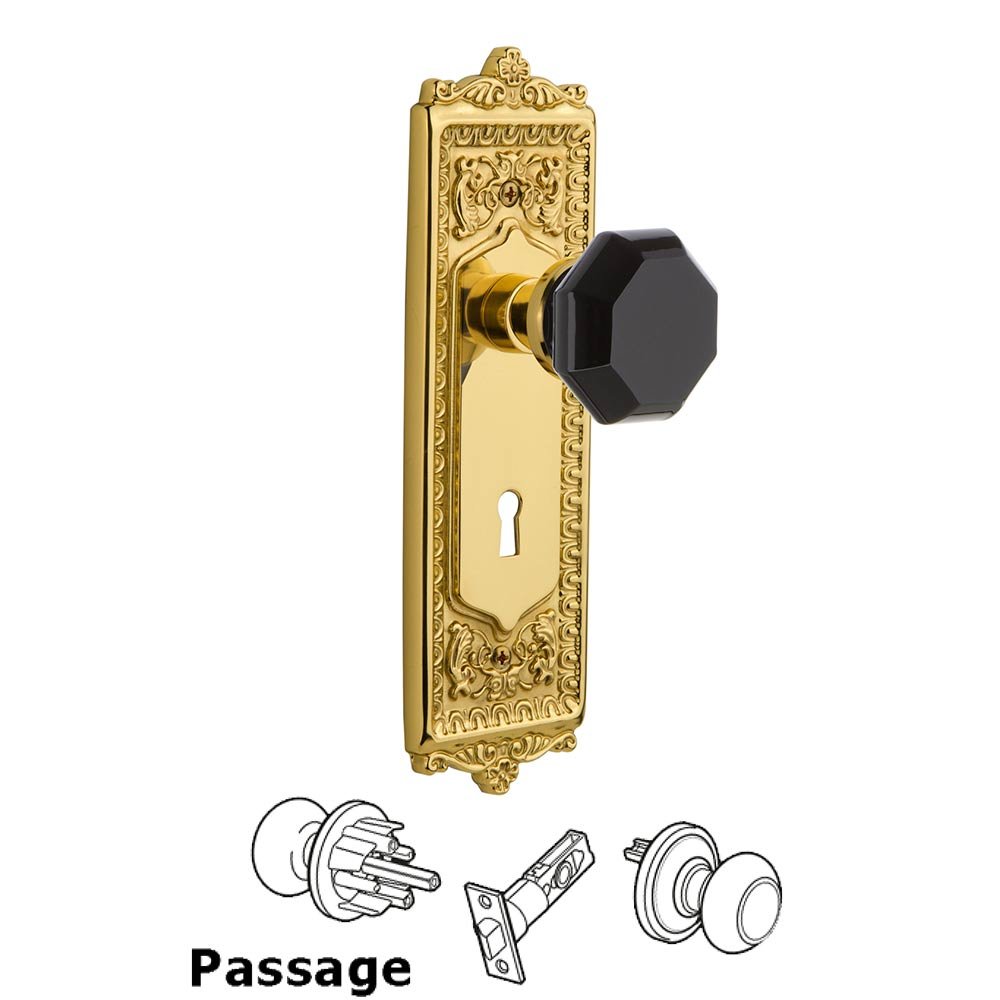 Nostalgic Warehouse Nostalgic Warehouse - Passage - Egg & Dart Plate with Keyhole Waldorf Black Door Knob in Polished Brass