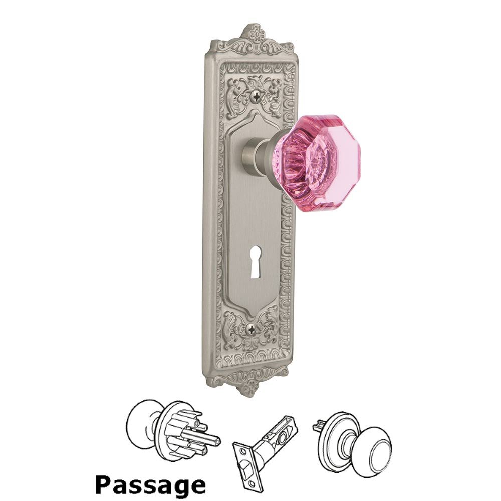 Nostalgic Warehouse Nostalgic Warehouse - Passage - Egg & Dart Plate with Keyhole Waldorf Pink Door Knob in Satin Nickel