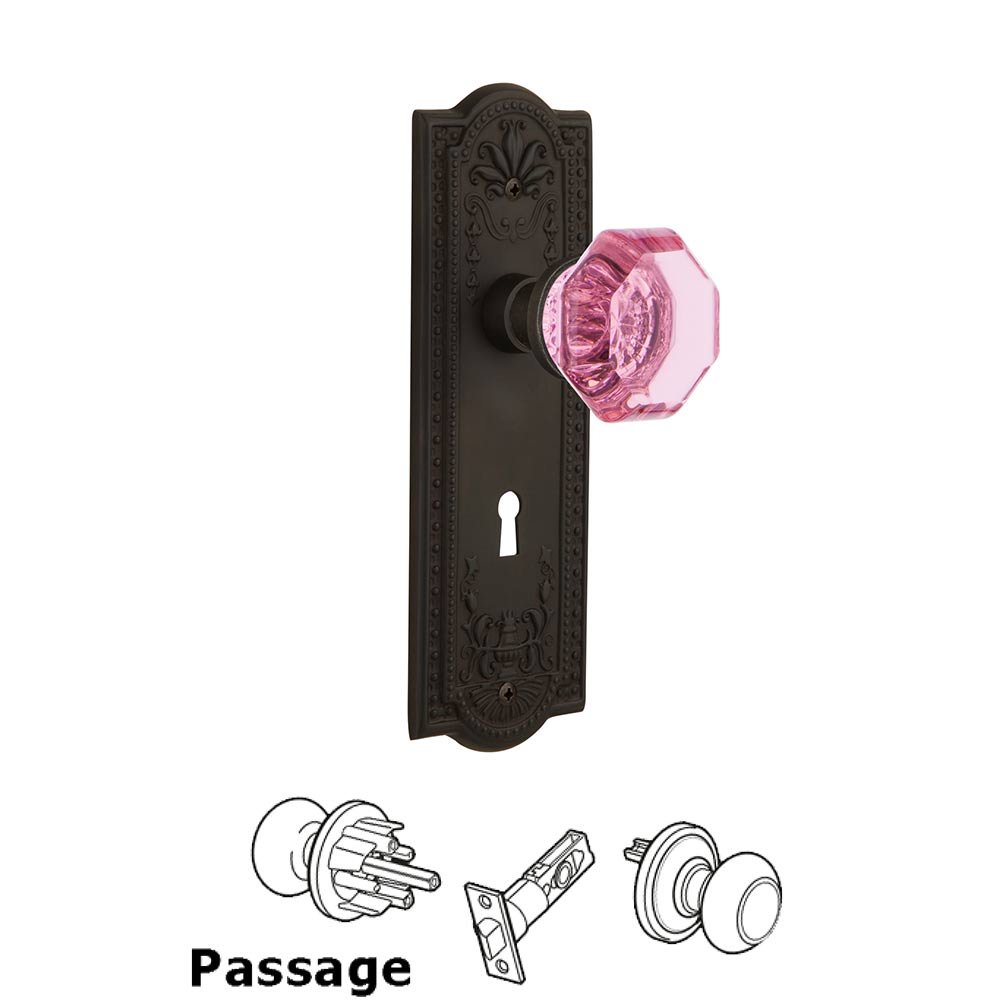 Nostalgic Warehouse Nostalgic Warehouse - Passage - Meadows Plate with Keyhole Waldorf Pink Door Knob in Oil-Rubbed Bronze