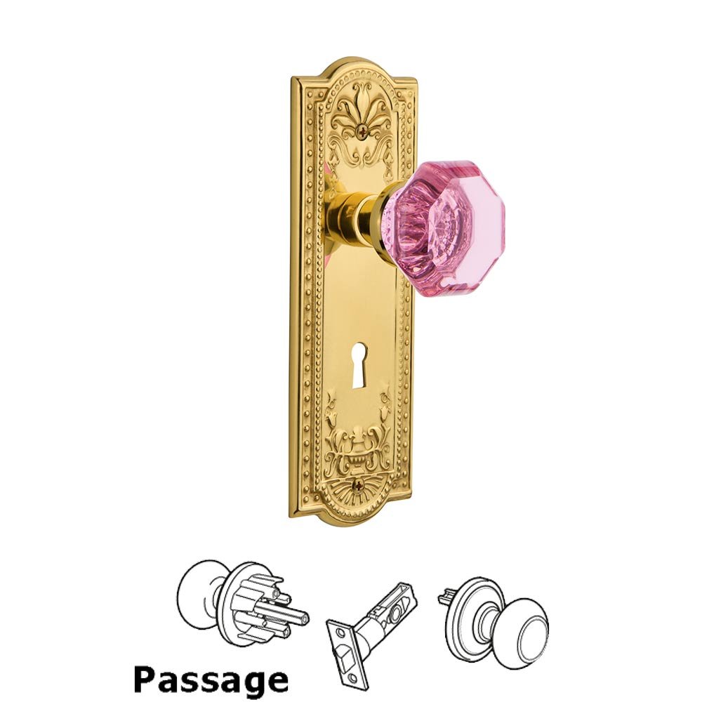 Nostalgic Warehouse Nostalgic Warehouse - Passage - Meadows Plate with Keyhole Waldorf Pink Door Knob in Polished Brass
