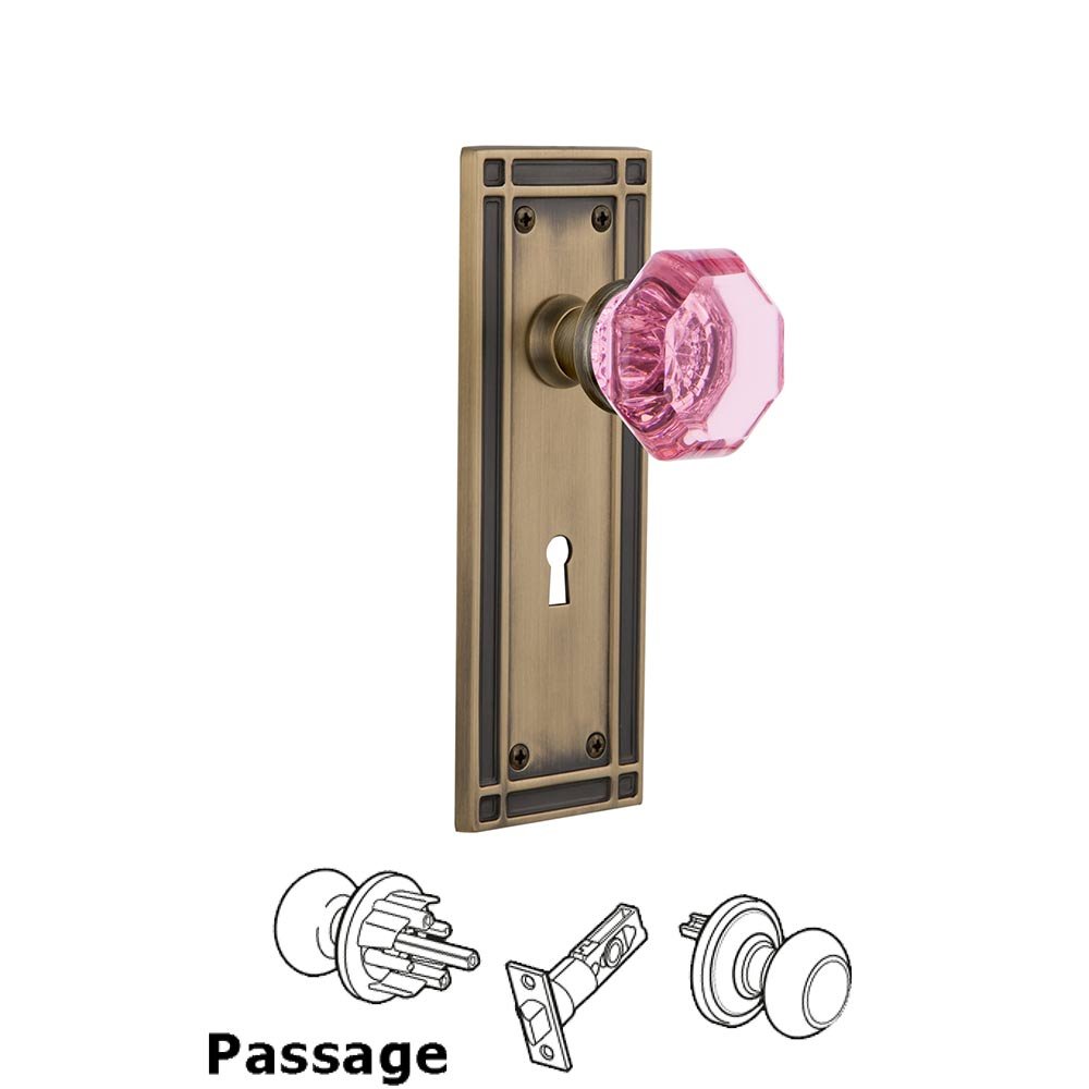 Nostalgic Warehouse Nostalgic Warehouse - Passage - Mission Plate with Keyhole Waldorf Pink Door Knob in Antique Brass