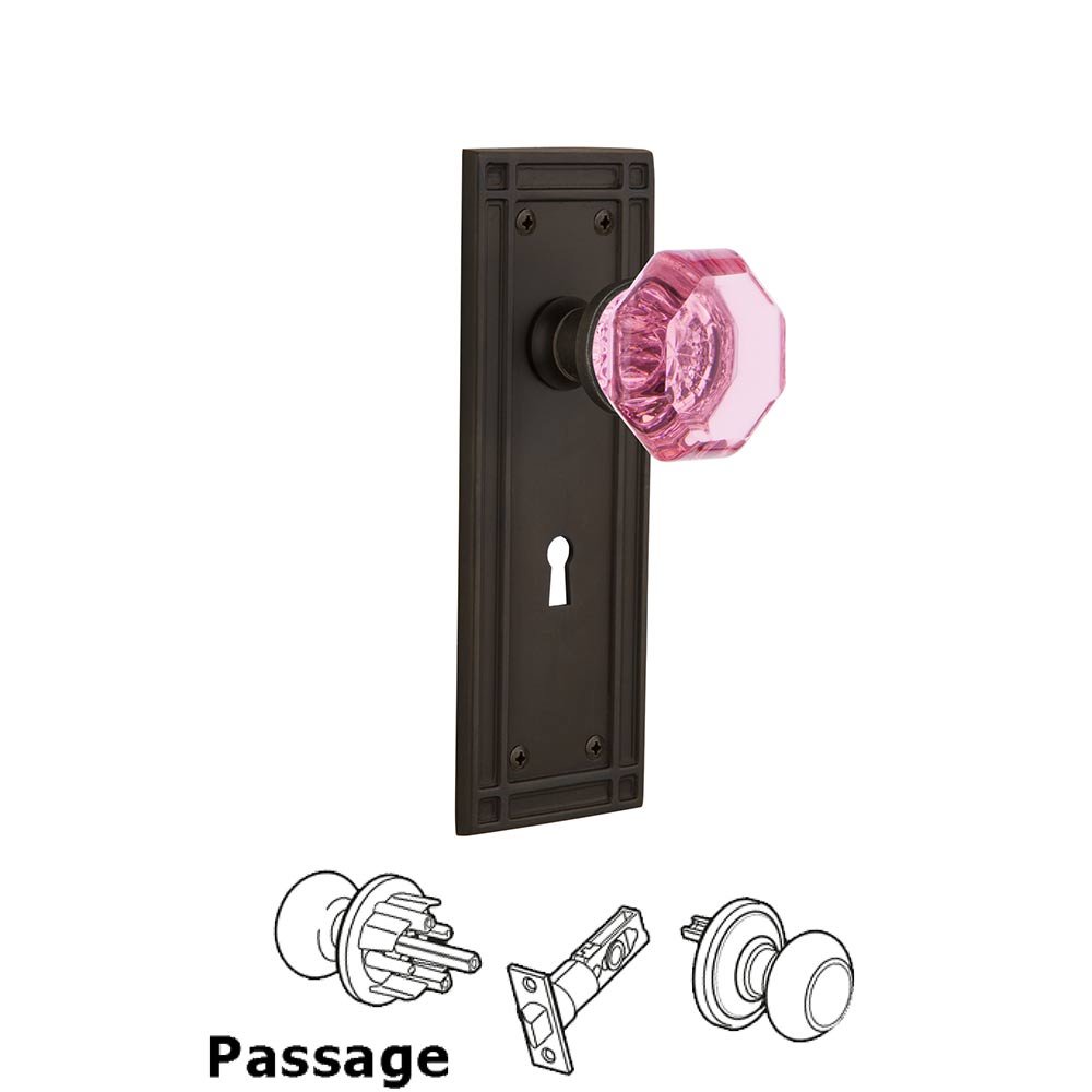 Nostalgic Warehouse Nostalgic Warehouse - Passage - Mission Plate with Keyhole Waldorf Pink Door Knob in Oil-Rubbed Bronze