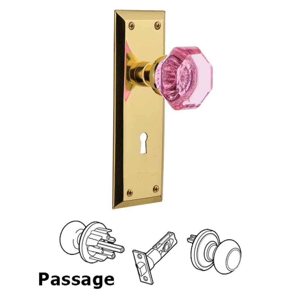 Nostalgic Warehouse Nostalgic Warehouse - Passage - New York Plate with Keyhole Waldorf Pink Door Knob in Polished Brass