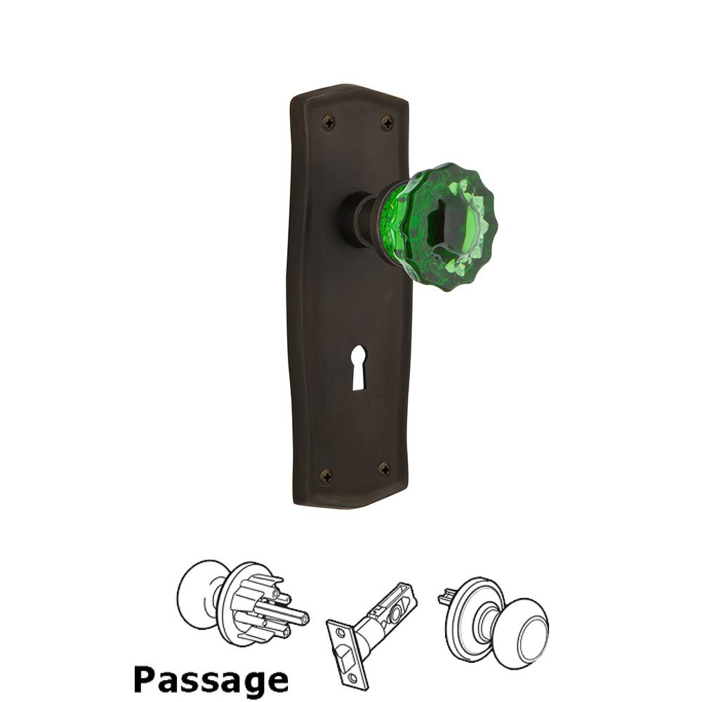 Nostalgic Warehouse Nostalgic Warehouse - Passage - Prairie Plate with Keyhole Crystal Emerald Glass Door Knob in Oil-Rubbed Bronze