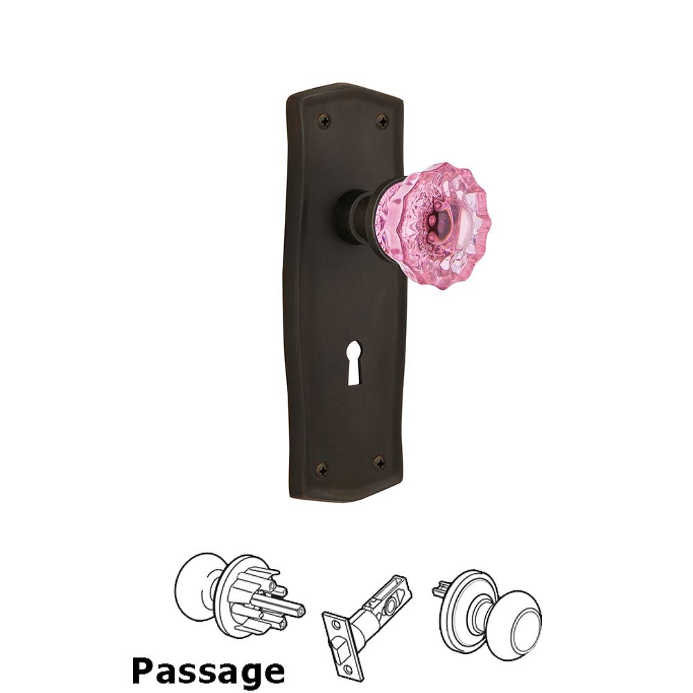 Nostalgic Warehouse Nostalgic Warehouse - Passage - Prairie Plate with Keyhole Crystal Pink Glass Door Knob in Oil-Rubbed Bronze