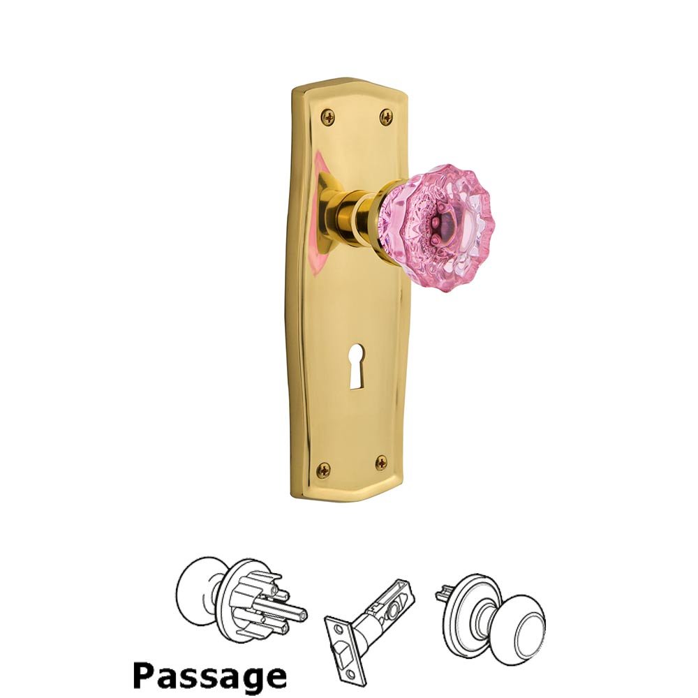 Nostalgic Warehouse Nostalgic Warehouse - Passage - Prairie Plate with Keyhole Crystal Pink Glass Door Knob in Polished Brass