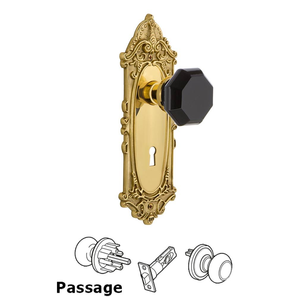 Nostalgic Warehouse Nostalgic Warehouse - Passage - Victorian Plate with Keyhole Waldorf Black Door Knob in Polished Brass