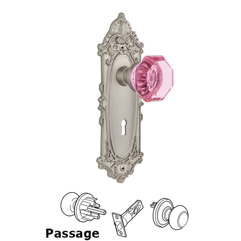 Nostalgic Warehouse Nostalgic Warehouse - Passage - Victorian Plate with Keyhole Waldorf Pink Door Knob in Satin Nickel