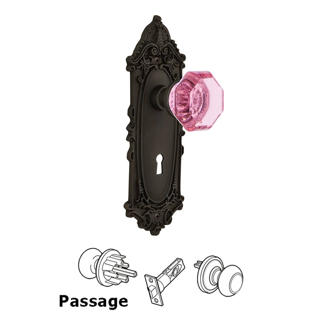 Nostalgic Warehouse Nostalgic Warehouse - Passage - Victorian Plate with Keyhole Waldorf Pink Door Knob in Oil-Rubbed Bronze