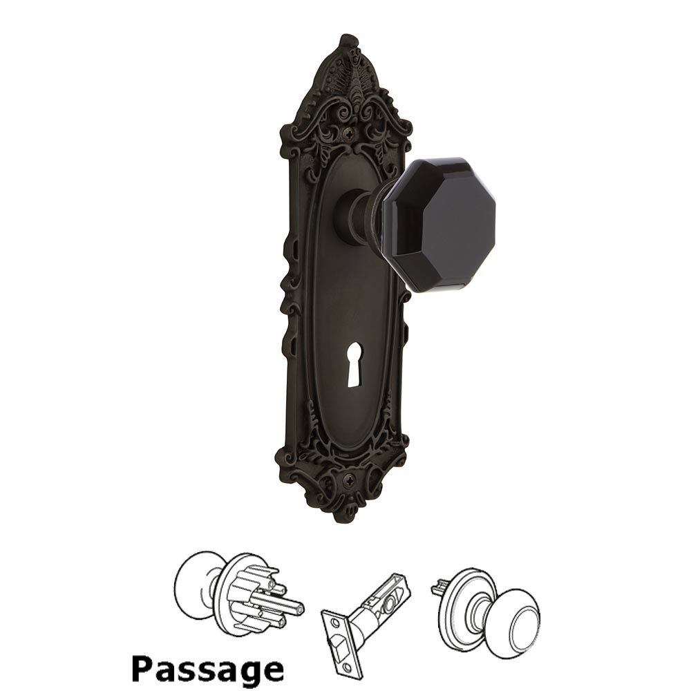 Nostalgic Warehouse Nostalgic Warehouse - Passage - Victorian Plate with Keyhole Waldorf Black Door Knob in Oil-Rubbed Bronze
