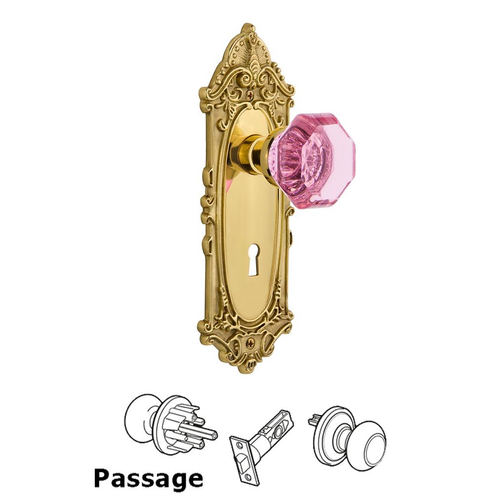 Nostalgic Warehouse Nostalgic Warehouse - Passage - Victorian Plate with Keyhole Waldorf Pink Door Knob in Unlaquered Brass