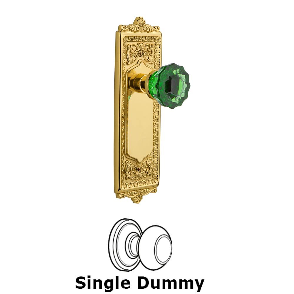 Nostalgic Warehouse Nostalgic Warehouse - Single Dummy - Egg & Dart Plate Crystal Emerald Glass Door Knob in Unlacquered Brass