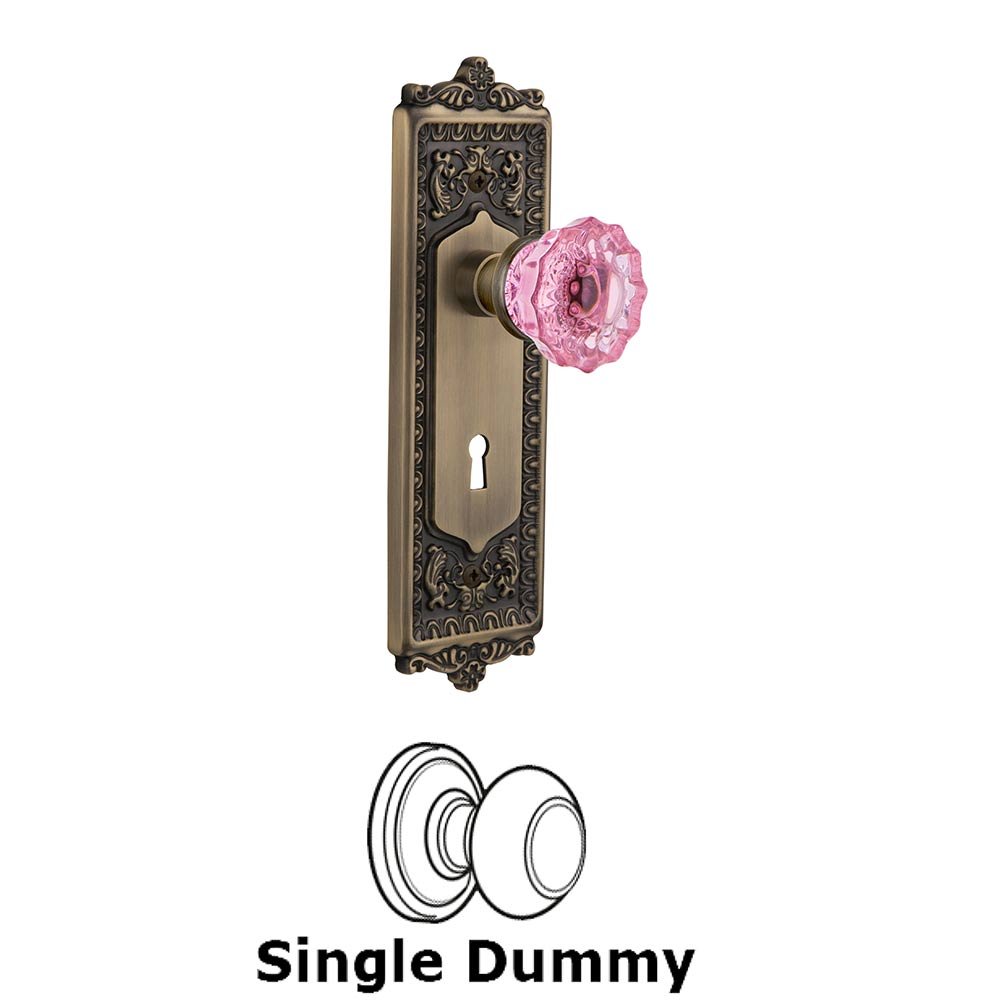 Nostalgic Warehouse Nostalgic Warehouse - Single Dummy - Egg & Dart Plate with Keyhole Crystal Pink Glass Door Knob in Antique Brass