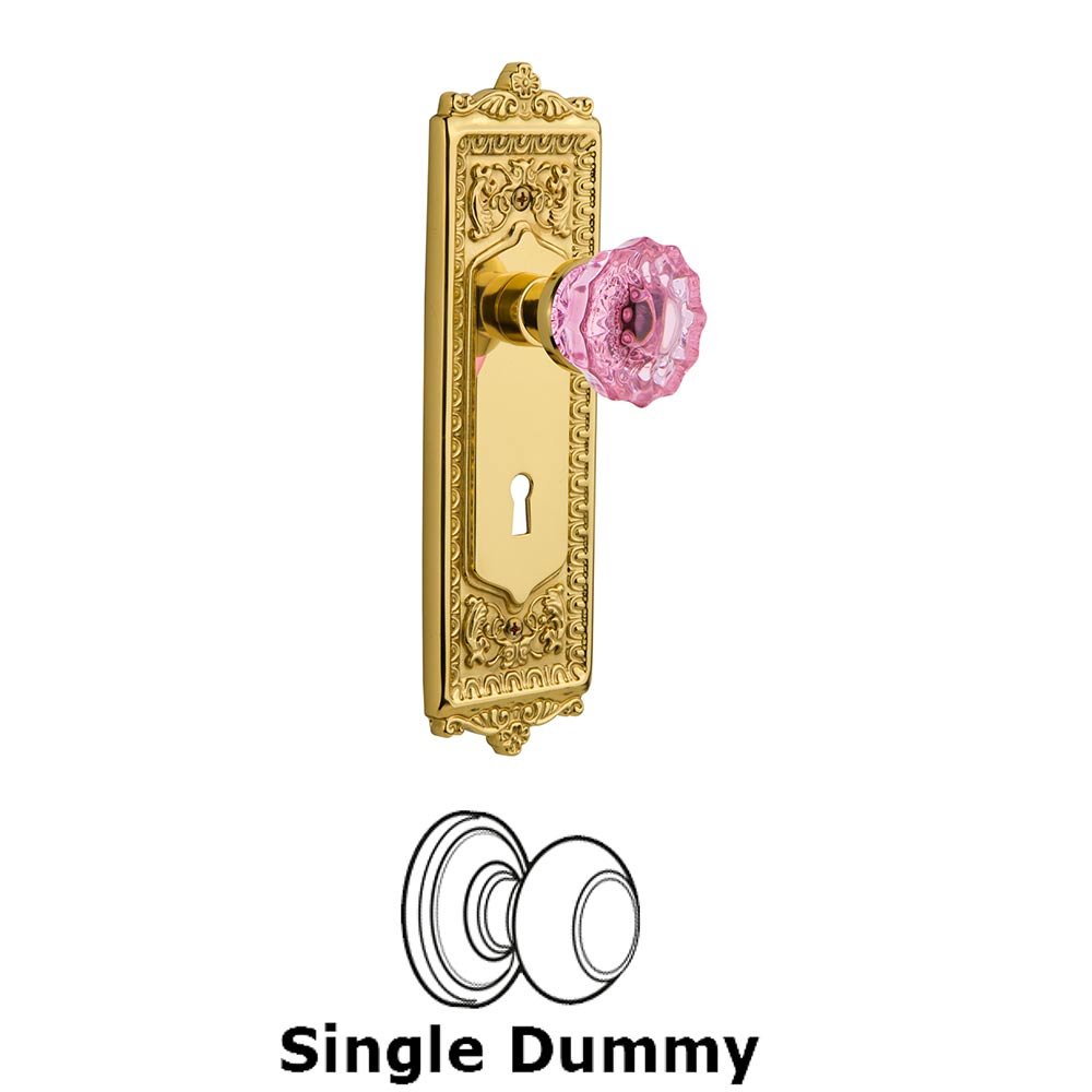 Nostalgic Warehouse Nostalgic Warehouse - Single Dummy - Egg & Dart Plate with Keyhole Crystal Pink Glass Door Knob in Polished Brass