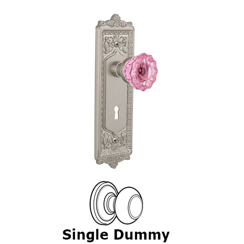 Nostalgic Warehouse Nostalgic Warehouse - Single Dummy - Egg & Dart Plate with Keyhole Crystal Pink Glass Door Knob in Satin Nickel