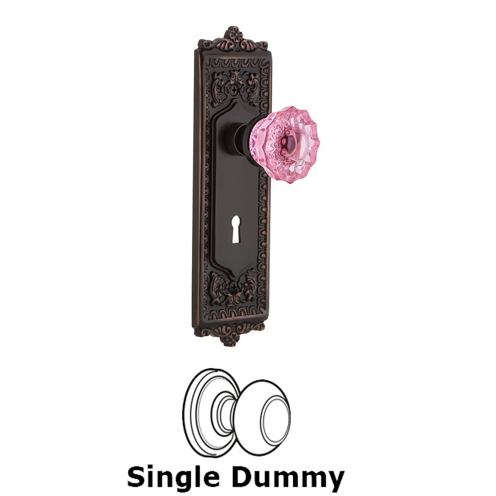 Nostalgic Warehouse Nostalgic Warehouse - Single Dummy - Egg & Dart Plate with Keyhole Crystal Pink Glass Door Knob in Timeless Bronze