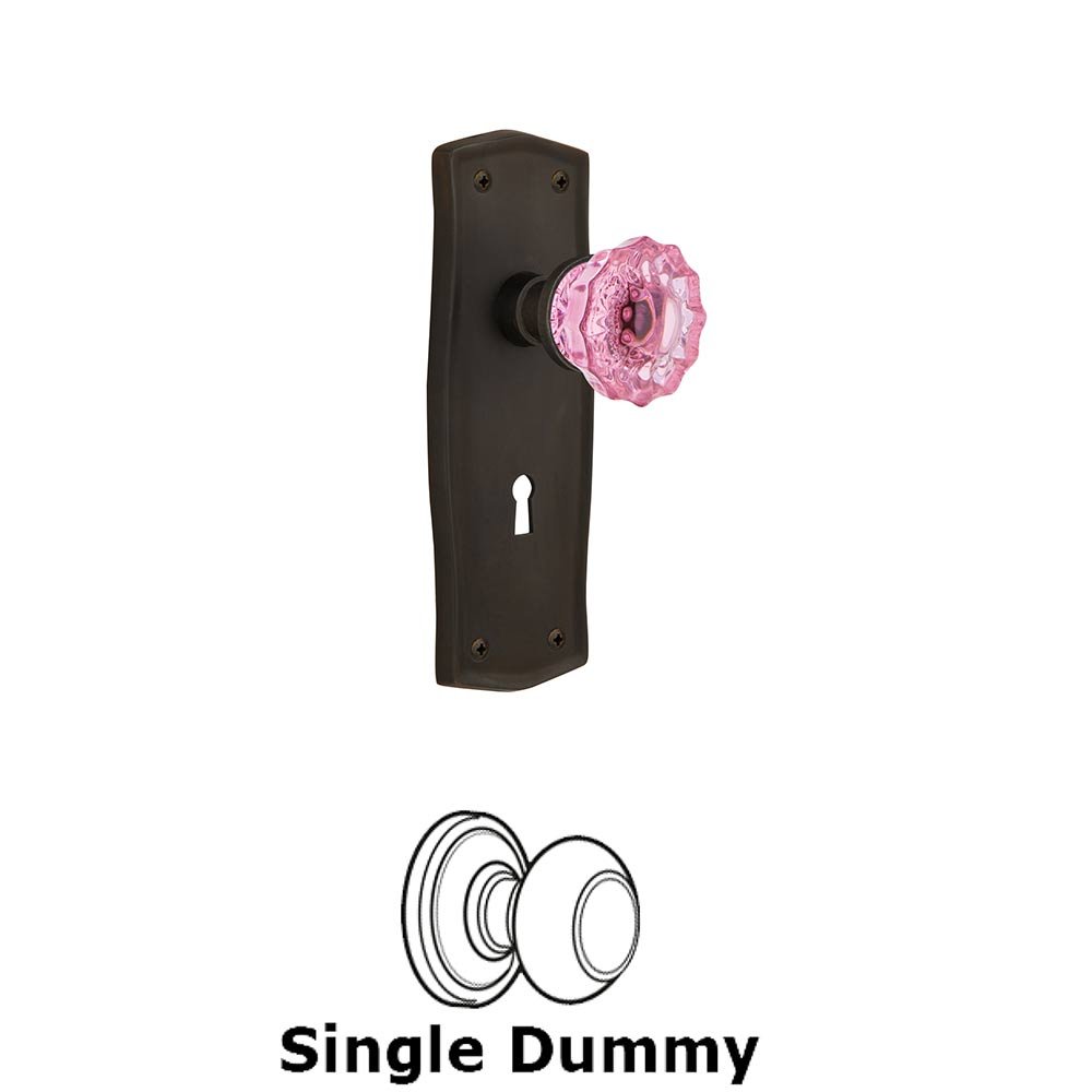 Nostalgic Warehouse Nostalgic Warehouse - Single Dummy - Prairie Plate with Keyhole Crystal Pink Glass Door Knob in Oil-Rubbed Bronze