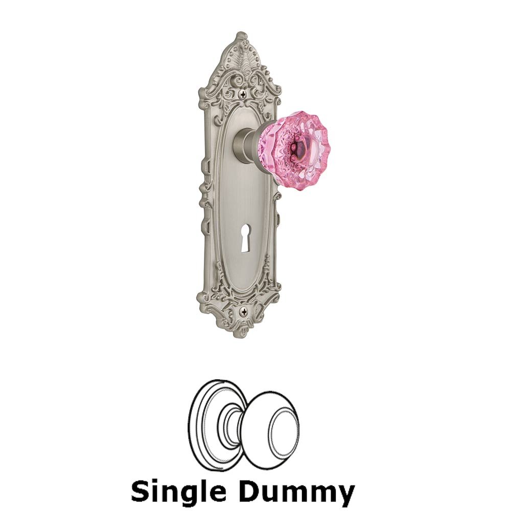 Nostalgic Warehouse Nostalgic Warehouse - Single Dummy - Victorian Plate with Keyhole Crystal Pink Glass Door Knob in Satin Nickel