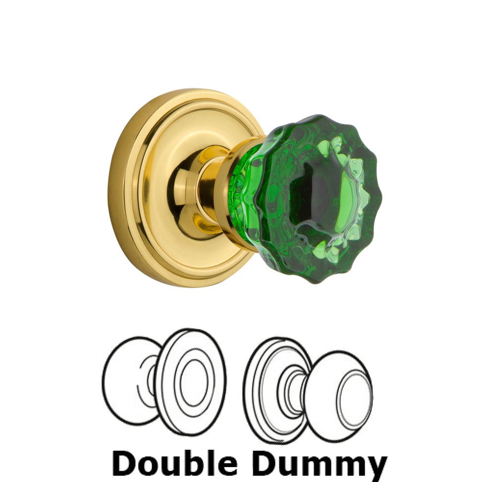 Nostalgic Warehouse Double Dummy Classic Rose Crystal Emerald Glass Door Knob in Polished Brass
