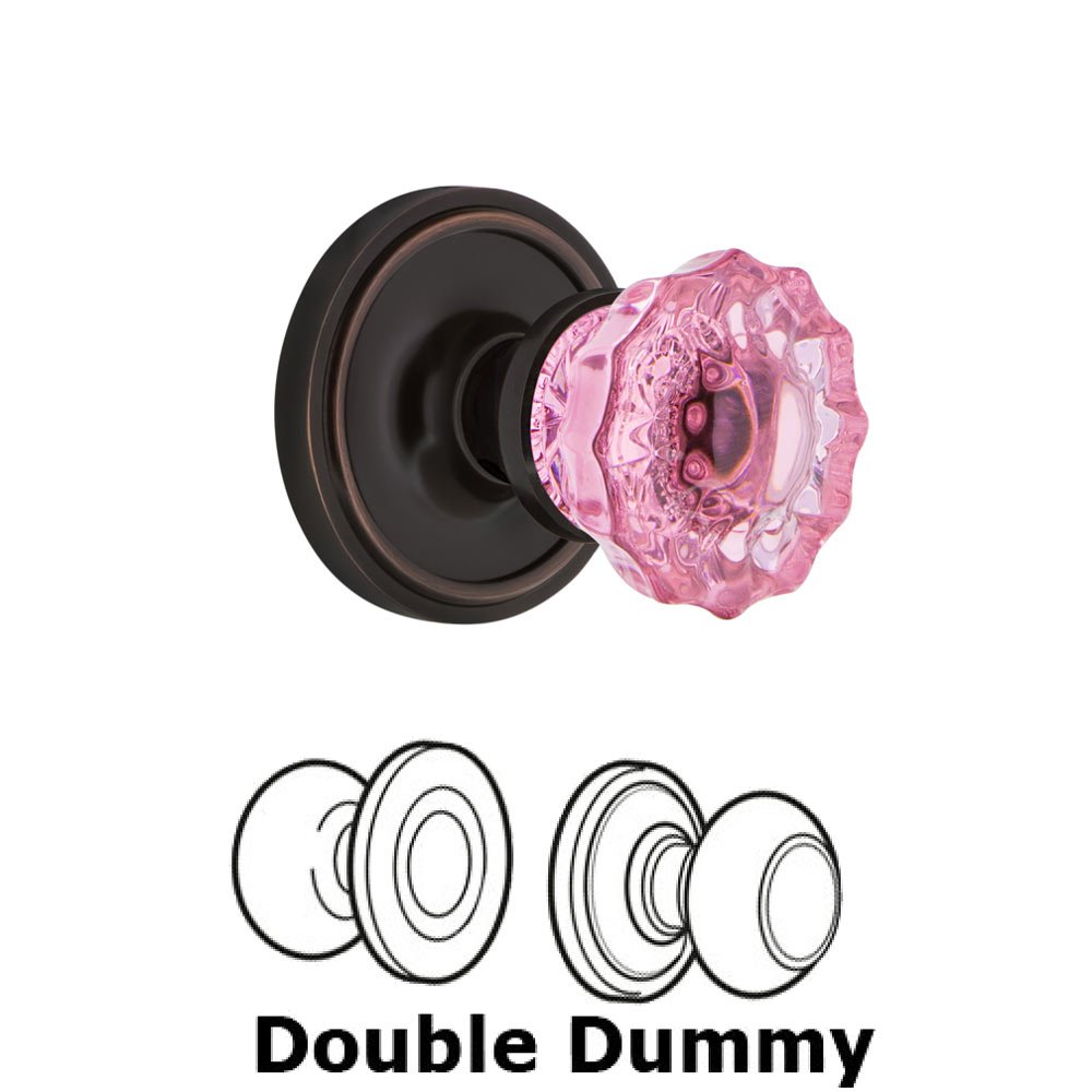 Nostalgic Warehouse Double Dummy Classic Rose Crystal Pink Glass Door Knob in Timeless Bronze