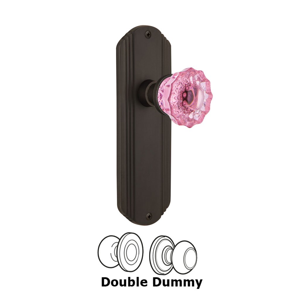 Nostalgic Warehouse Nostalgic Warehouse - Double Dummy - Deco Plate Crystal Pink Glass Door Knob in Oil-Rubbed Bronze