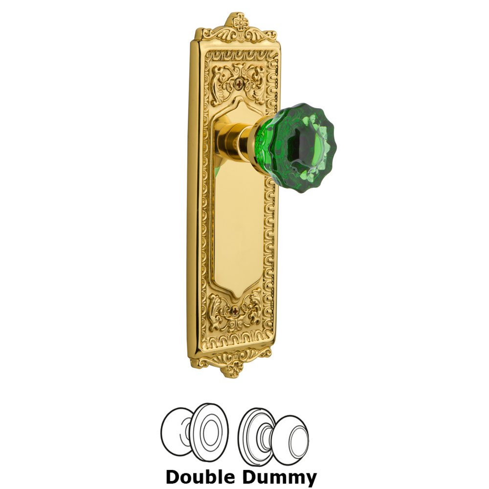Nostalgic Warehouse Nostalgic Warehouse - Double Dummy - Egg & Dart Plate Crystal Emerald Glass Door Knob in Polished Brass