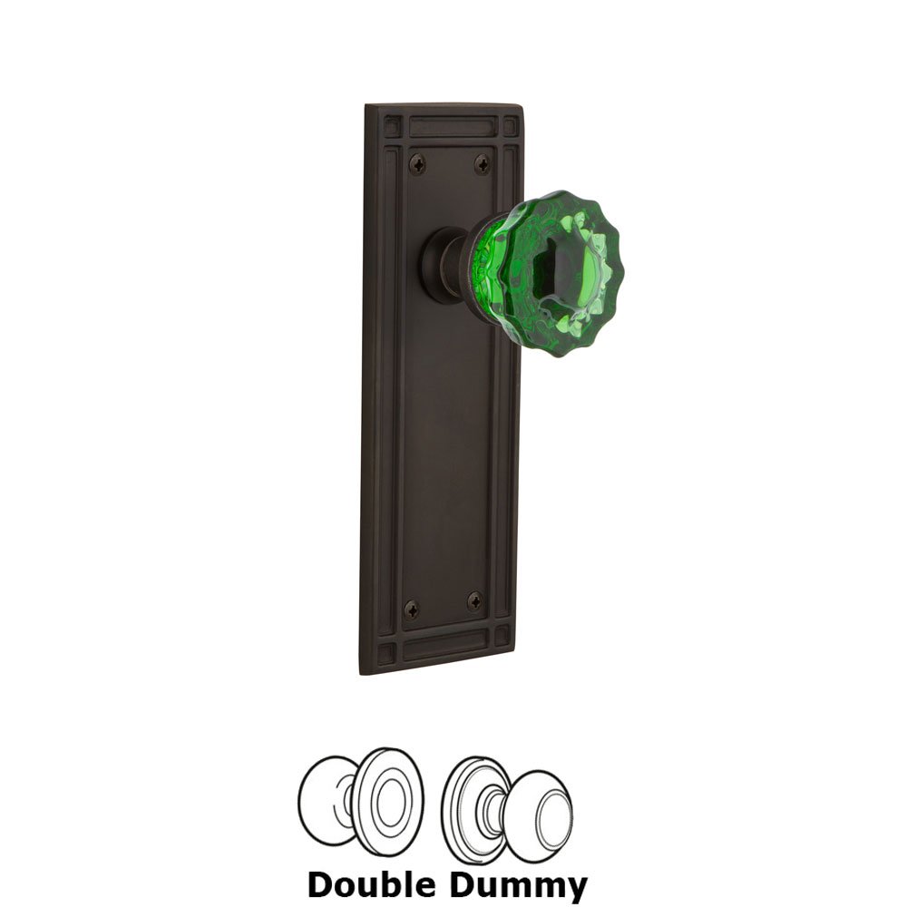 Nostalgic Warehouse Nostalgic Warehouse - Double Dummy - Mission Plate Crystal Emerald Glass Door Knob in Oil-Rubbed Bronze