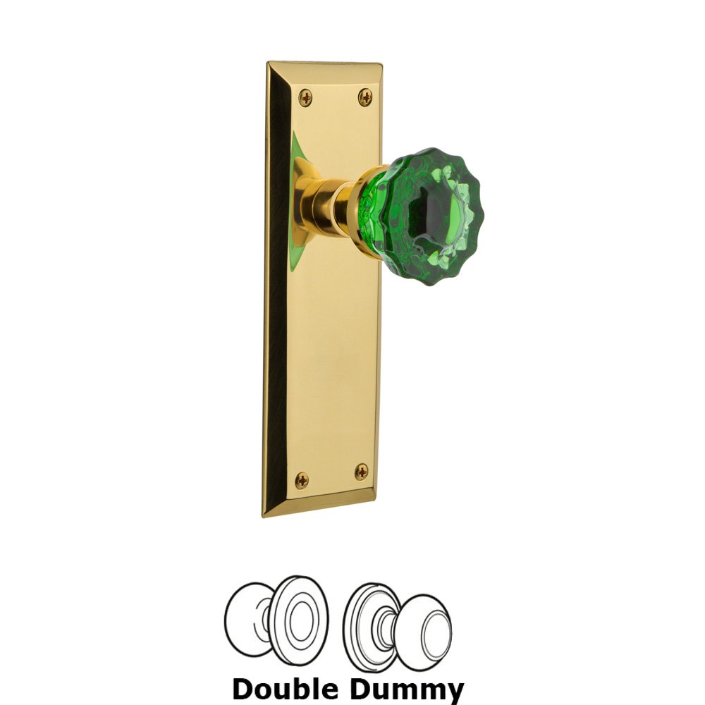 Nostalgic Warehouse Nostalgic Warehouse - Double Dummy - New York Plate Crystal Emerald Glass Door Knob in Unlaquered Brass
