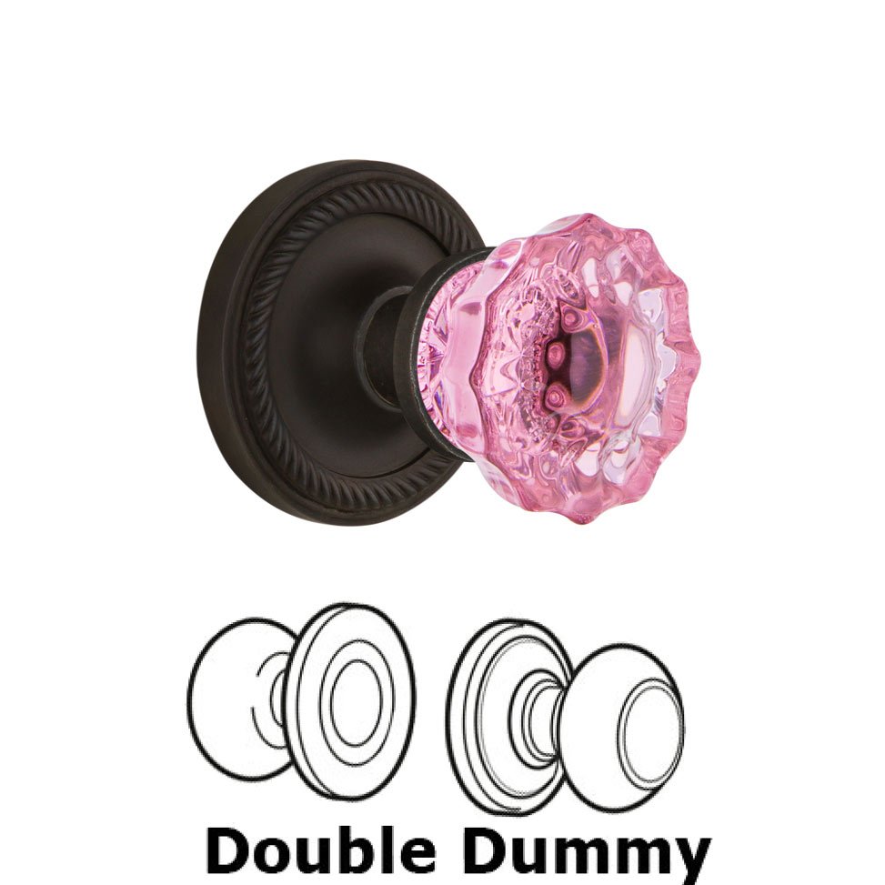 Nostalgic Warehouse Nostalgic Warehouse - Double Dummy - Rope Rose Crystal Pink Glass Door Knob in Oil-Rubbed Bronze