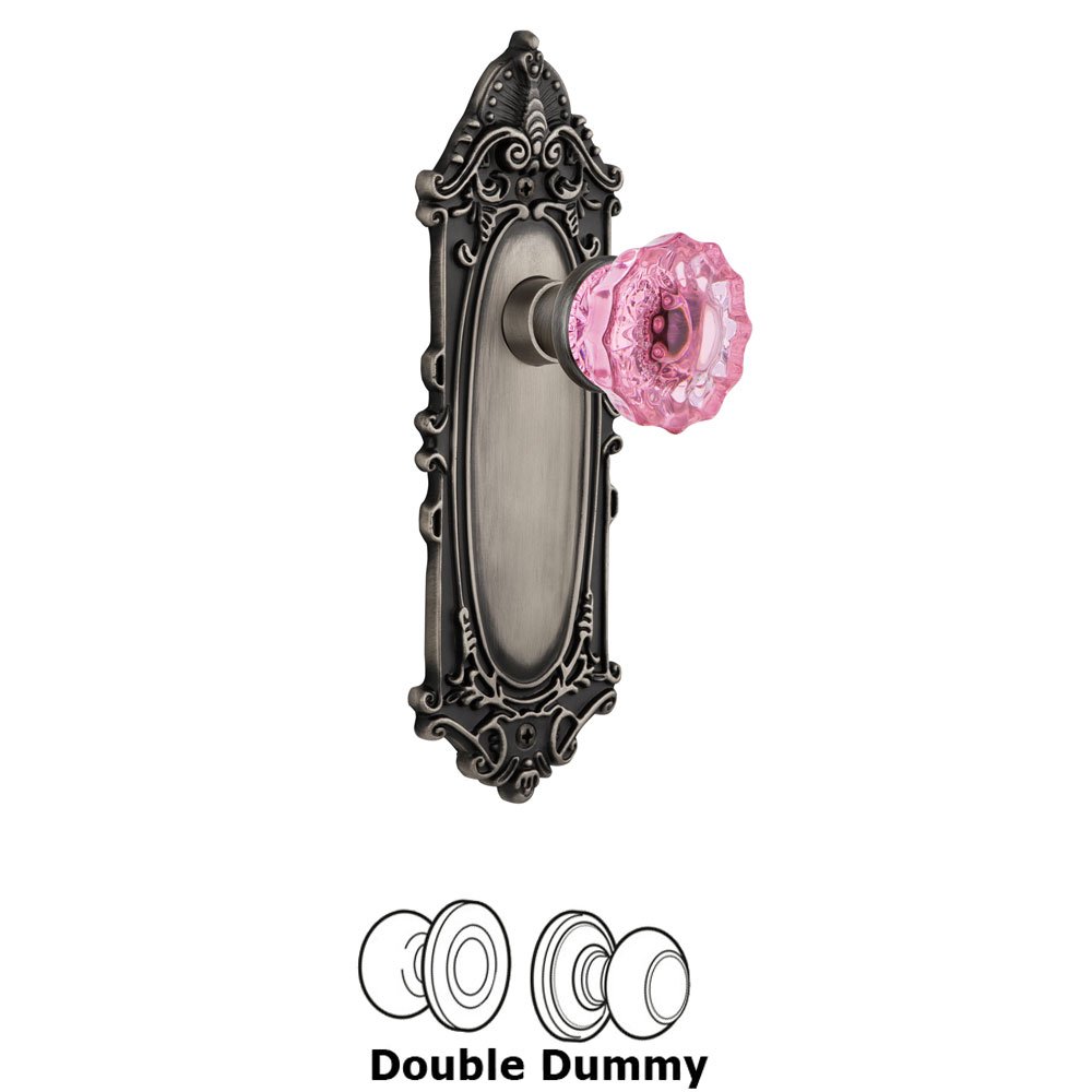 Nostalgic Warehouse Nostalgic Warehouse - Double Dummy - Victorian Plate Crystal Pink Glass Door Knob in Antique Pewter