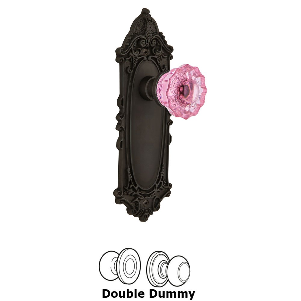 Nostalgic Warehouse Nostalgic Warehouse - Double Dummy - Victorian Plate Crystal Pink Glass Door Knob in Oil-Rubbed Bronze