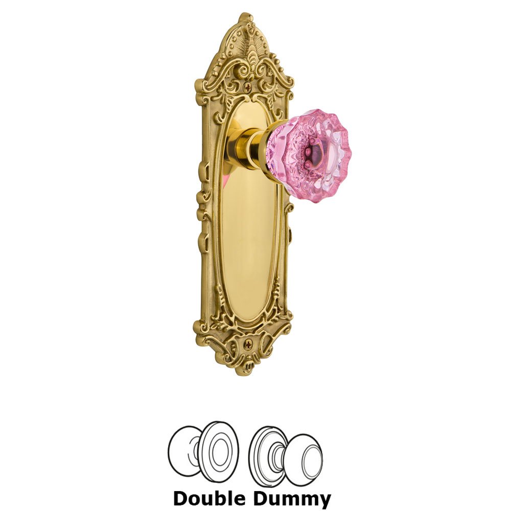 Nostalgic Warehouse Nostalgic Warehouse - Double Dummy - Victorian Plate Crystal Pink Glass Door Knob in Polished Brass