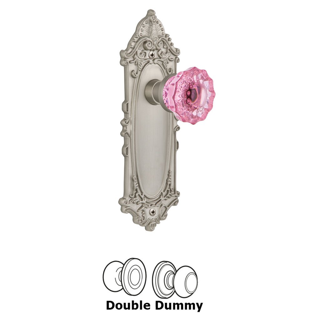 Nostalgic Warehouse Nostalgic Warehouse - Double Dummy - Victorian Plate Crystal Pink Glass Door Knob in Satin Nickel