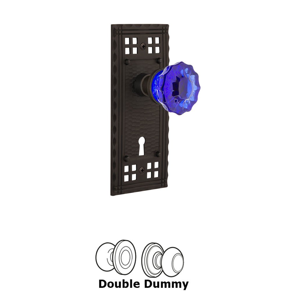 Nostalgic Warehouse Nostalgic Warehouse - Double Dummy - Craftsman Plate with Keyhole Crystal Cobalt Glass Door Knob in Oil-Rubbed Bronze