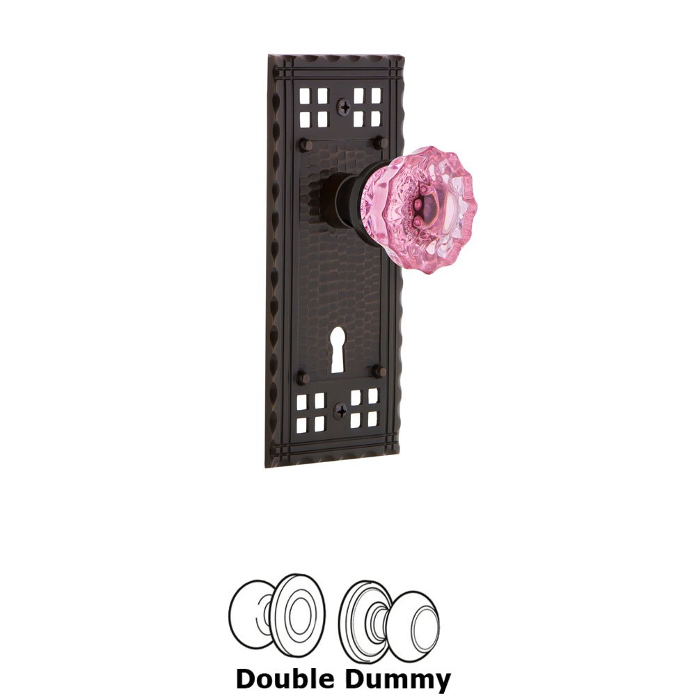Nostalgic Warehouse Nostalgic Warehouse - Double Dummy - Craftsman Plate with Keyhole Crystal Pink Glass Door Knob in Timeless Bronze