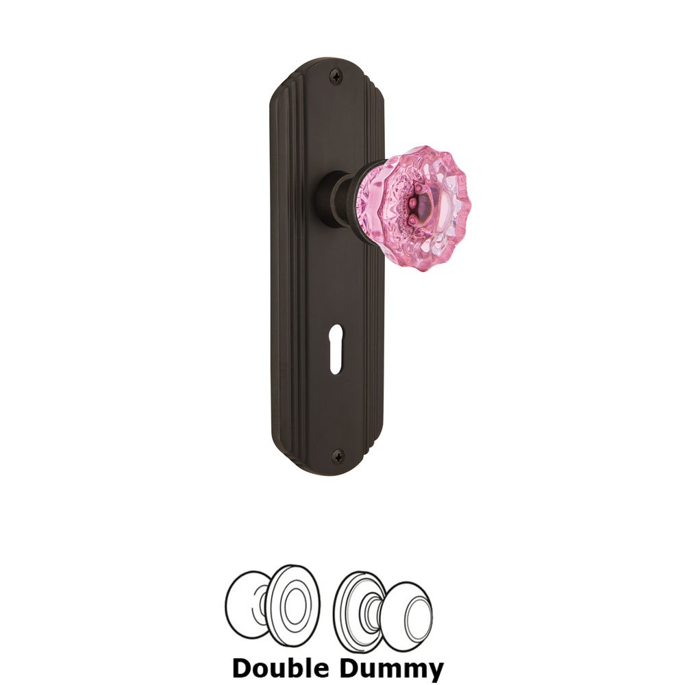 Nostalgic Warehouse Nostalgic Warehouse - Double Dummy - Deco Plate with Keyhole Crystal Pink Glass Door Knob in Oil-Rubbed Bronze