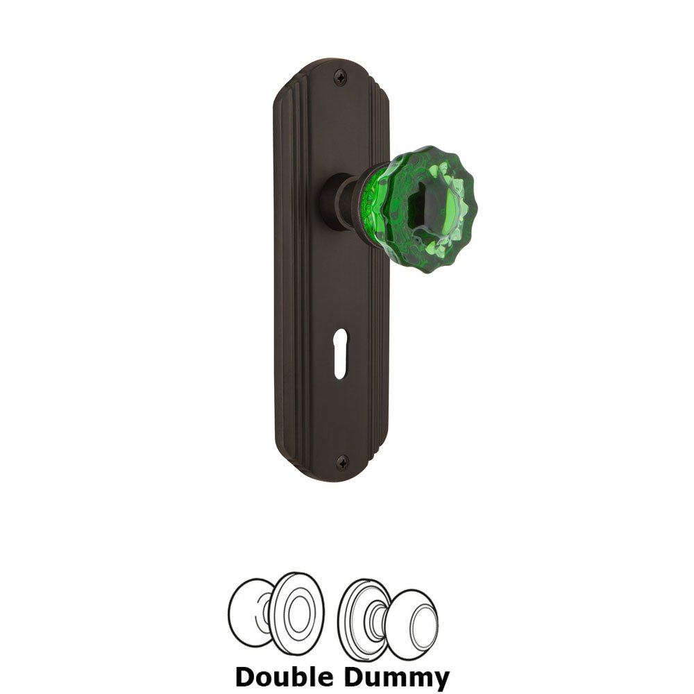 Nostalgic Warehouse Nostalgic Warehouse - Double Dummy - Deco Plate with Keyhole Crystal Emerald Glass Door Knob in Oil-Rubbed Bronze