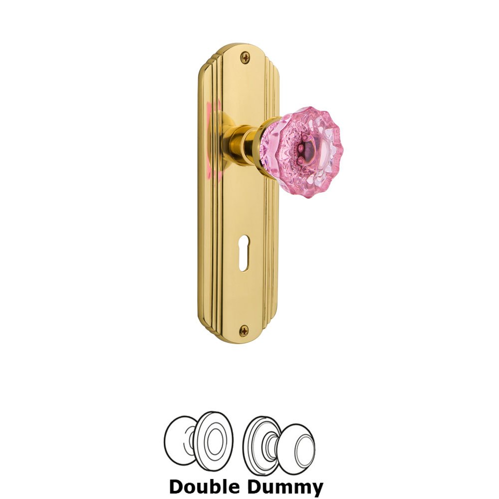 Nostalgic Warehouse Nostalgic Warehouse - Double Dummy - Deco Plate with Keyhole Crystal Pink Glass Door Knob in Polished Brass
