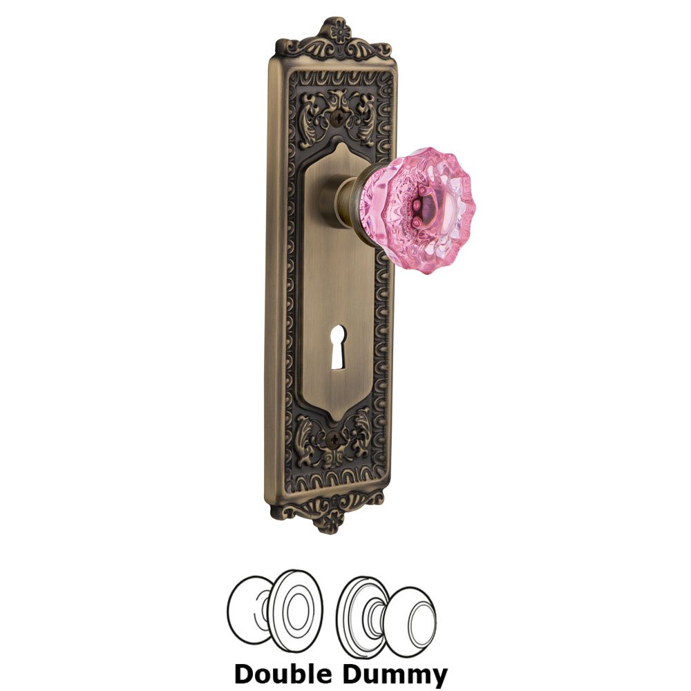 Nostalgic Warehouse Nostalgic Warehouse - Double Dummy - Egg & Dart Plate with Keyhole Crystal Pink Glass Door Knob in Antique Brass