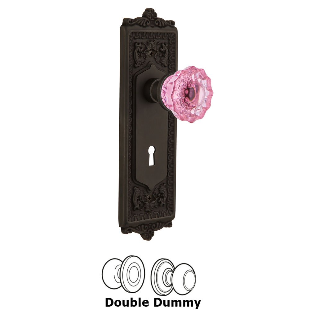 Nostalgic Warehouse Nostalgic Warehouse - Double Dummy - Egg & Dart Plate with Keyhole Crystal Pink Glass Door Knob in Oil-Rubbed Bronze