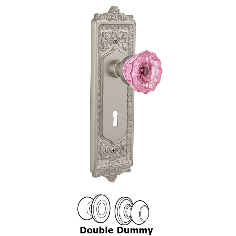 Nostalgic Warehouse Nostalgic Warehouse - Double Dummy - Egg & Dart Plate with Keyhole Crystal Pink Glass Door Knob in Satin Nickel