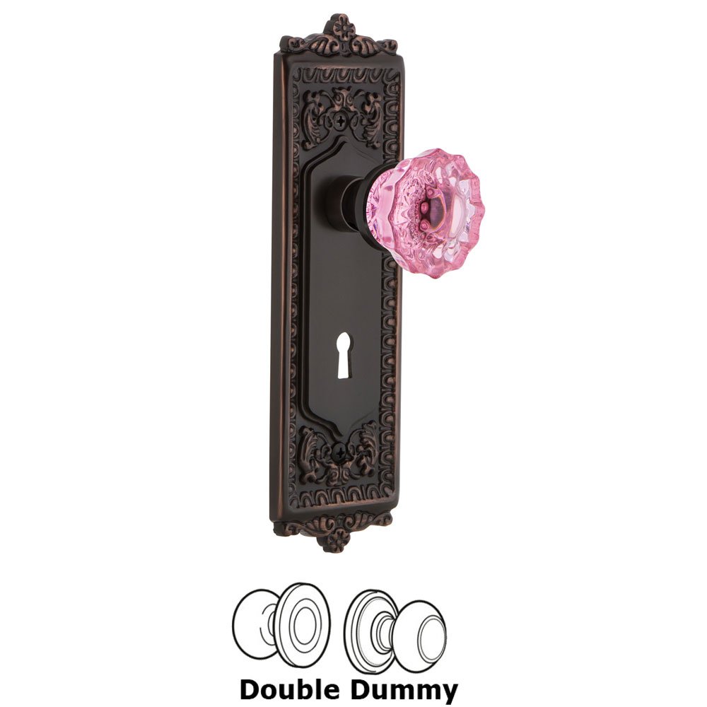 Nostalgic Warehouse Nostalgic Warehouse - Double Dummy - Egg & Dart Plate with Keyhole Crystal Pink Glass Door Knob in Timeless Bronze