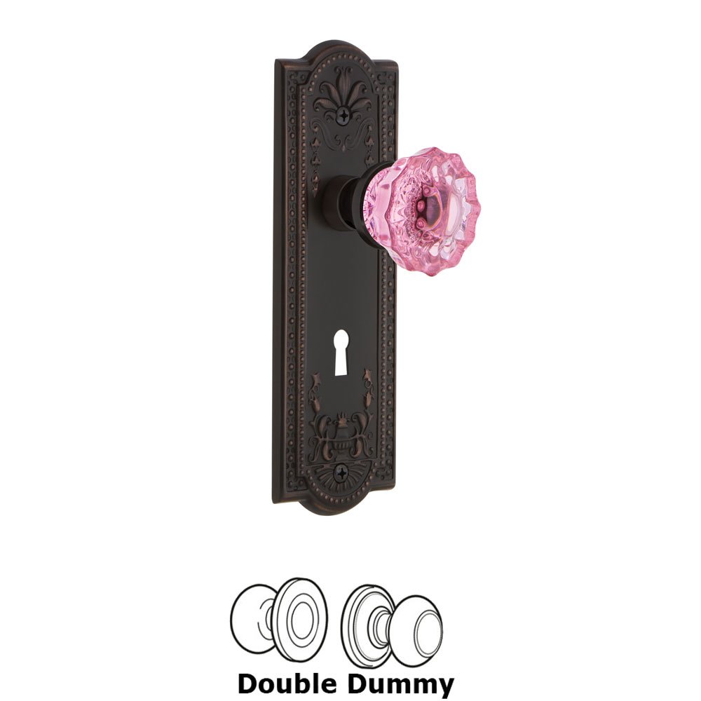 Nostalgic Warehouse Nostalgic Warehouse - Double Dummy - Meadows Plate with Keyhole Crystal Pink Glass Door Knob in Timeless Bronze