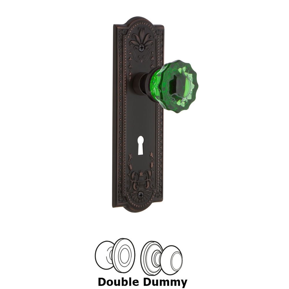 Nostalgic Warehouse Nostalgic Warehouse - Double Dummy - Meadows Plate with Keyhole Crystal Emerald Glass Door Knob in Timeless Bronze