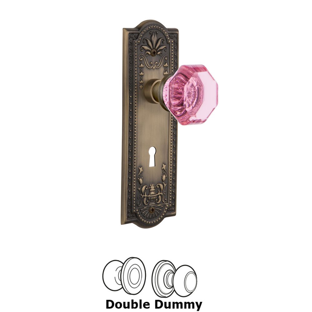 Nostalgic Warehouse Nostalgic Warehouse - Double Dummy - Meadows Plate with Keyhole Waldorf Pink Door Knob in Antique Brass
