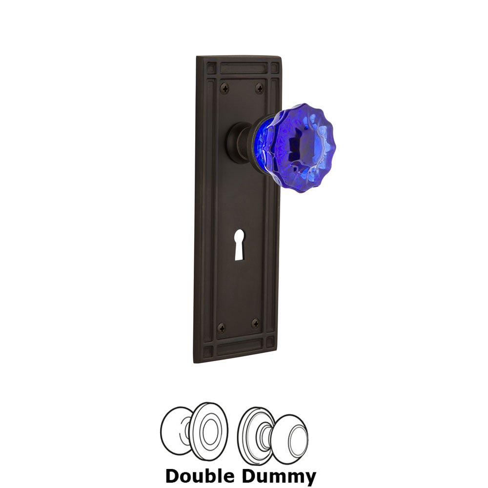 Nostalgic Warehouse Nostalgic Warehouse - Double Dummy - Mission Plate with Keyhole Crystal Cobalt Glass Door Knob in Oil-Rubbed Bronze