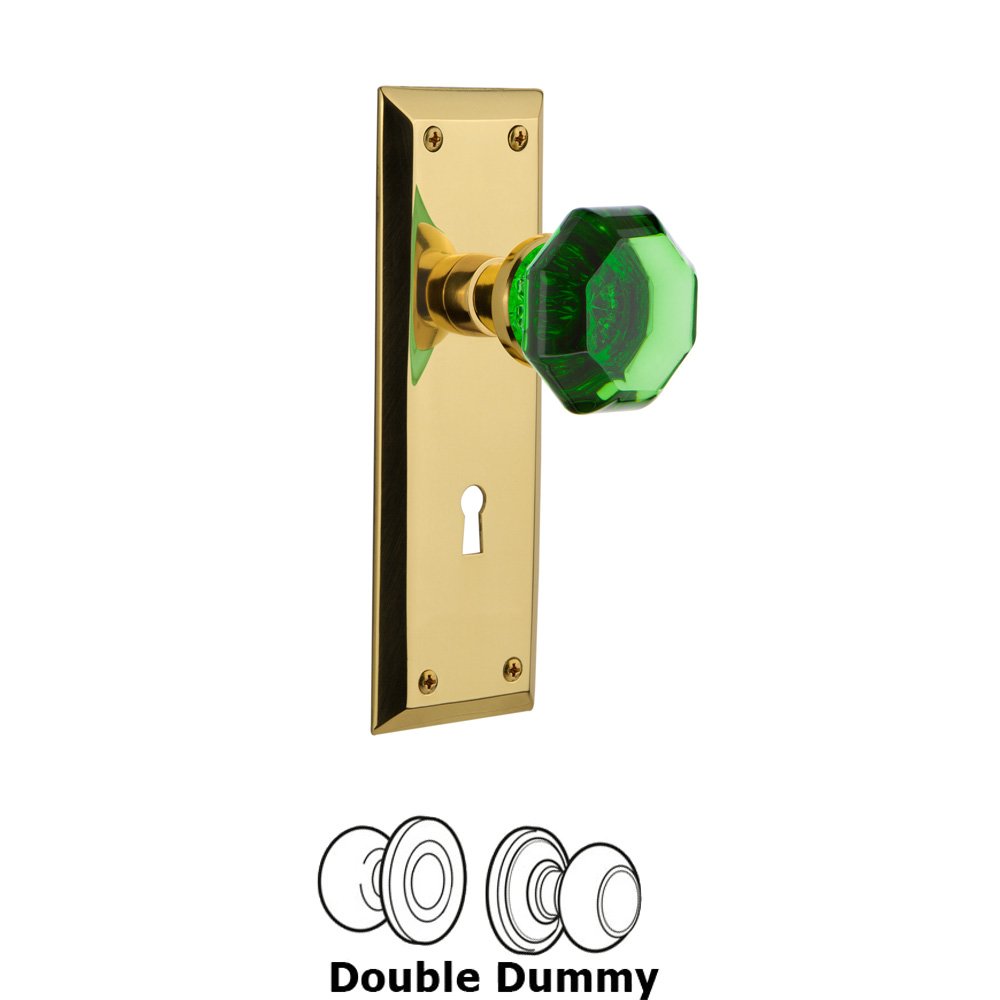 Nostalgic Warehouse Nostalgic Warehouse - Double Dummy - New York Plate with Keyhole Waldorf Emerald Door Knob in Polished Brass