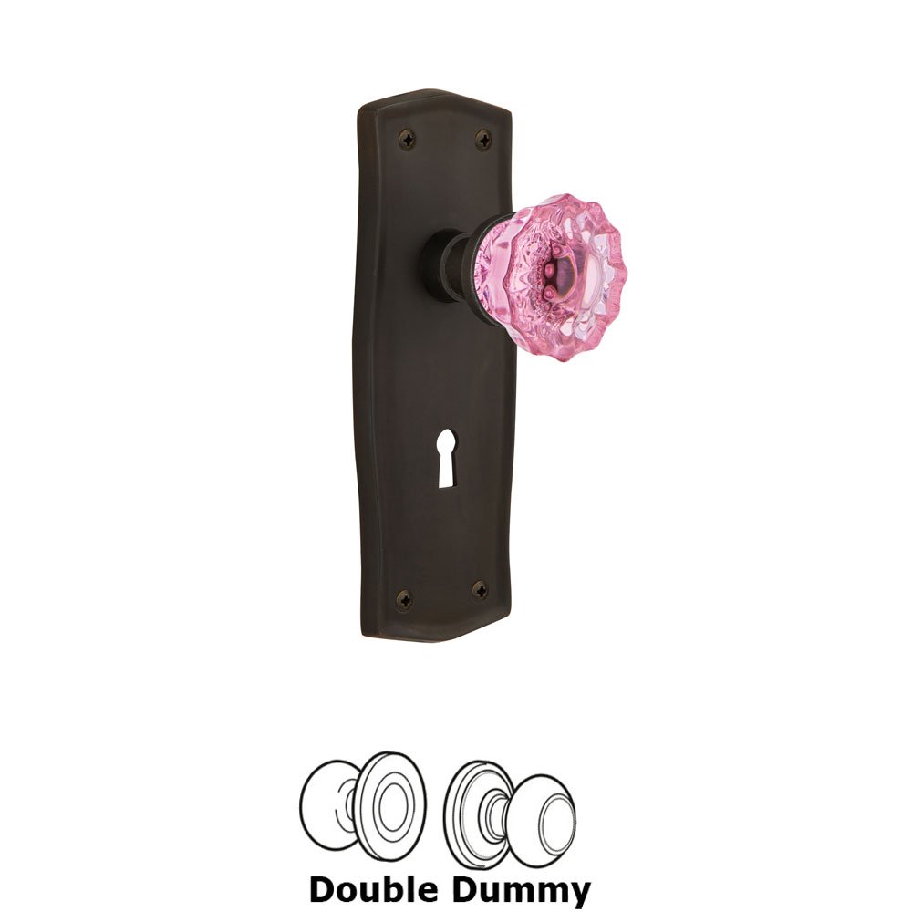 Nostalgic Warehouse Nostalgic Warehouse - Double Dummy - Prairie Plate with Keyhole Crystal Pink Glass Door Knob in Oil-Rubbed Bronze